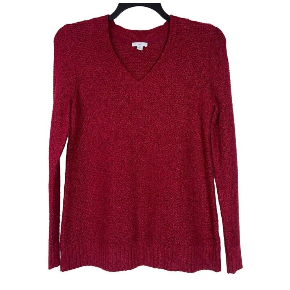 J. Jill V Neck Sweater Womens Size XS Red Heather Pullover Long Sleeve Knit